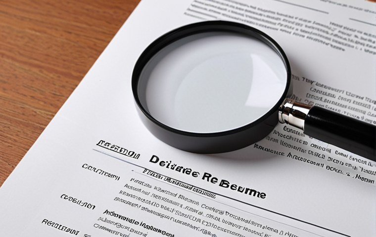 **
Close-up shot of a well-structured resume using clean fonts like Arial and Calibri. Focus on the clear headings and use of white space. A subtle, professional color accent can be included. Perhaps a magnifying glass is hovering over the resume, symbolizing the recruiter's careful review.
**