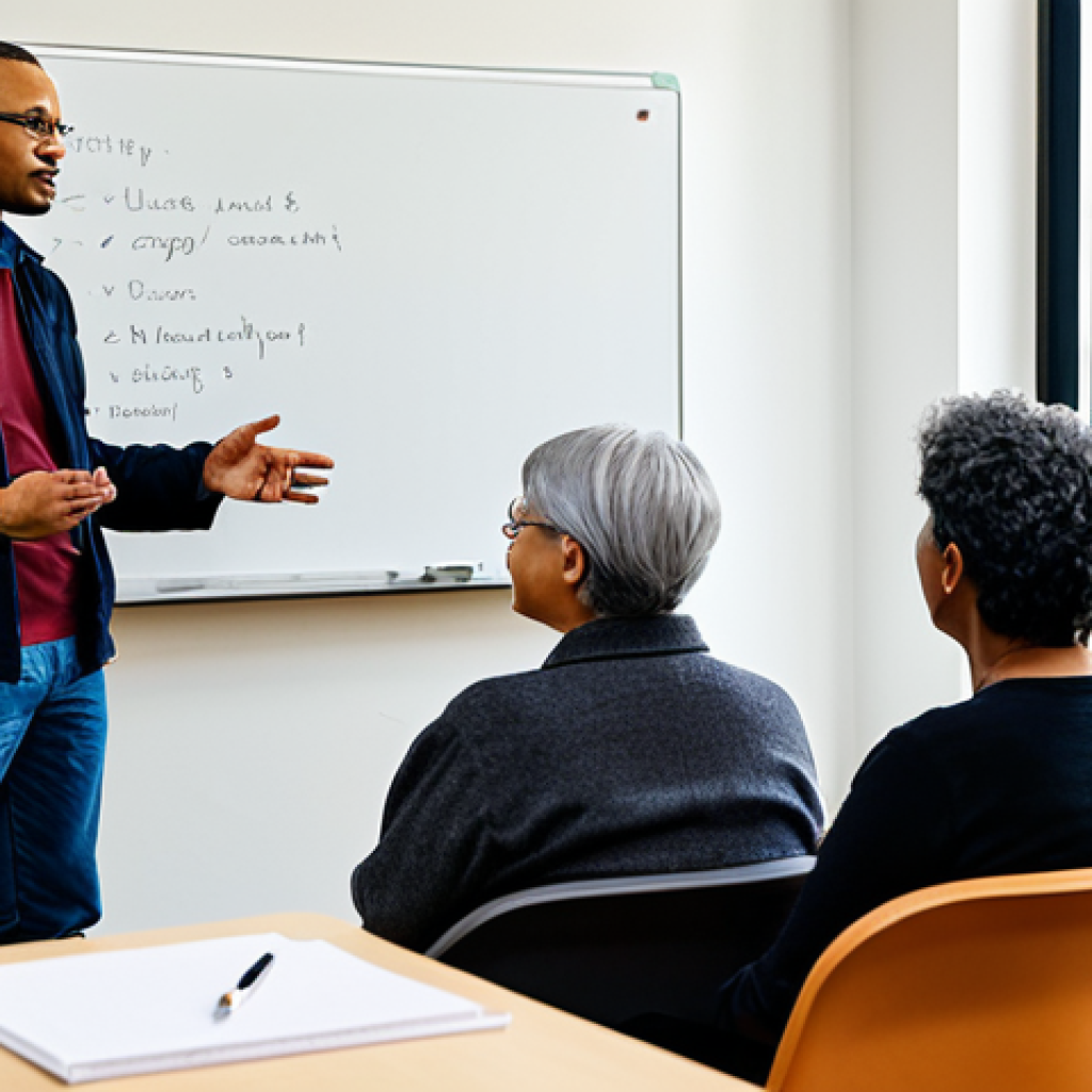 A diverse group of community members, including adults of various ages and ethnicities, fully clothed in appropriate attire, are actively engaged in a collaborative workshop in a modern, brightly lit community center. A professional policy analyst stands at a whiteboard, listening intently to their input, fostering an open dialogue. The atmosphere is collaborative and constructive, emphasizing citizen engagement and co-creation of solutions. Perfect anatomy, correct proportions, natural poses, well-formed hands, proper finger count, natural body proportions. Safe for work, appropriate content, fully clothed, professional, modest. High quality, realistic photography.