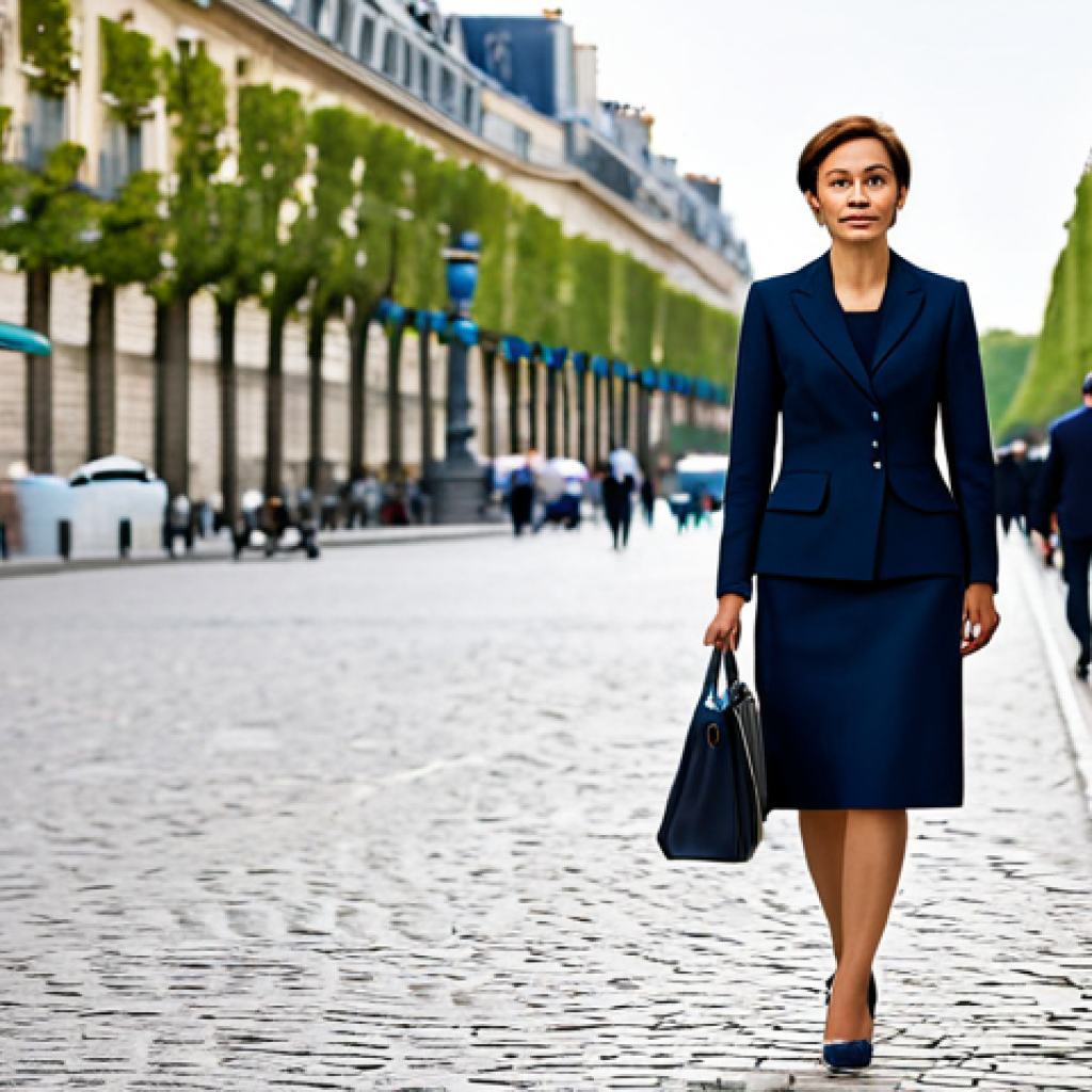 **

"A stylish businesswoman, fully clothed in a tailored business suit (professional dress, appropriate attire), walking confidently on the Champs-Élysées in Paris, France. Parisian architecture in the background, soft natural lighting. Safe for work, perfect anatomy, correct proportions, family-friendly, high-quality photography, modest clothing."

**