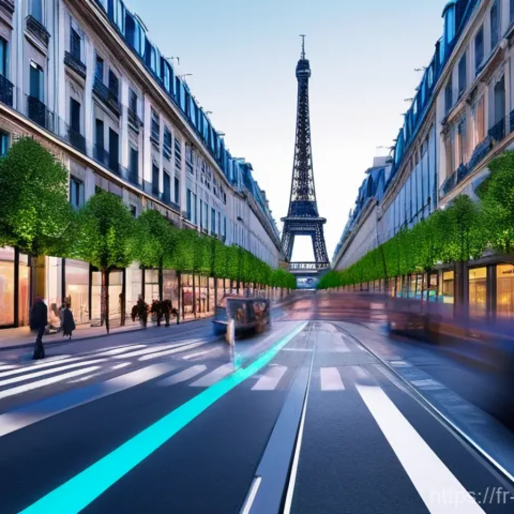 정책분석사와 데이터 중심 의사결정 사례 - **Smart City in Action: Parisian Life Intersected by Data**
    A wide-angle, slightly elevated shot...