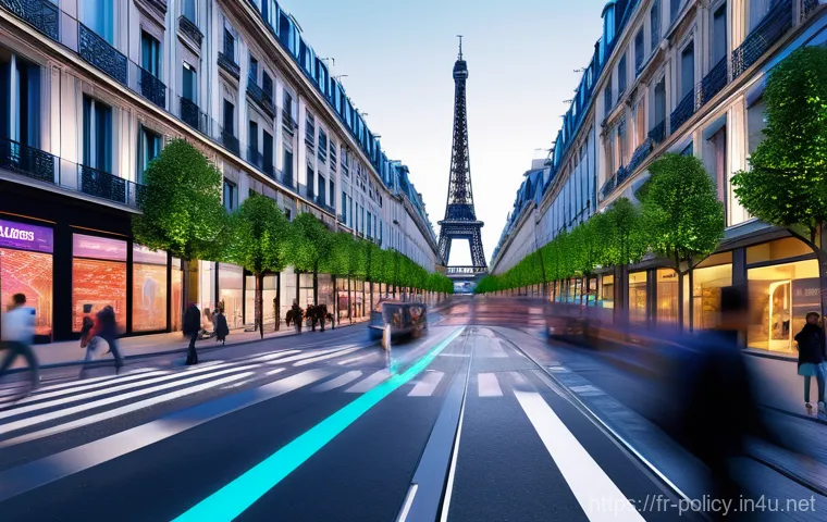 정책분석사와 데이터 중심 의사결정 사례 - **Smart City in Action: Parisian Life Intersected by Data**
A wide-angle, slightly elevated shot...