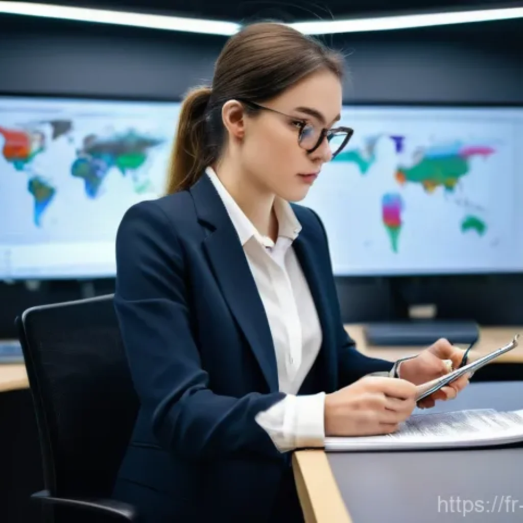 정책분석사 인터뷰 성공을 위한 준비 - A highly focused female political analyst, in her late 20s to early 30s, dressed in smart business c...