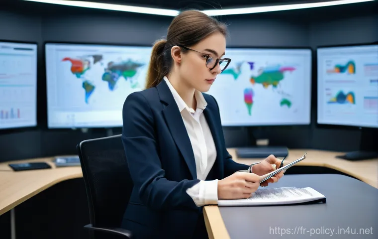 정책분석사 인터뷰 성공을 위한 준비 - A highly focused female political analyst, in her late 20s to early 30s, dressed in smart business c...