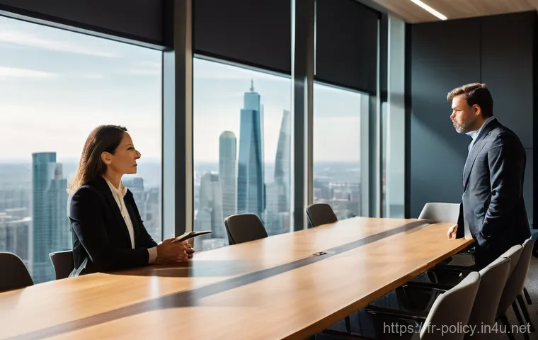 정책분석사 인터뷰 성공을 위한 준비 - A confident male professional, in his late 30s, wearing a sharp, impeccably fitted business suit, de...