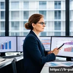 정책분석사와 업무 관련 성공 요인 분석 - A professional political analyst in a modern Parisian office, surrounded by multiple computer screen...