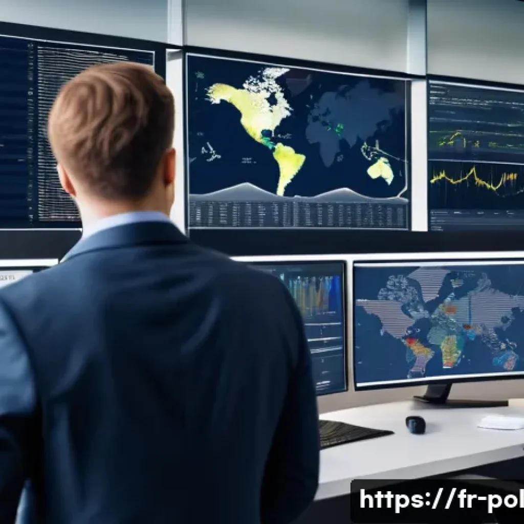 정책분석사와 통계 분석의 중요성 - A professional policy analyst in a modern office environment, surrounded by multiple large screens d...