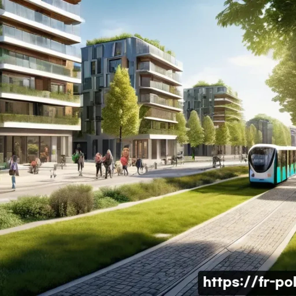 정책분석사와 사회적 영향 분석 사례 - A dynamic urban revitalization scene in a medium-sized French city, showcasing a harmonious blend of...