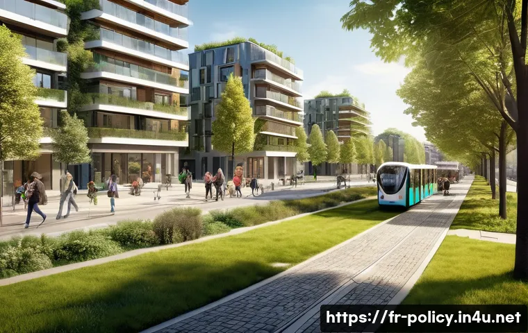 정책분석사와 사회적 영향 분석 사례 - A dynamic urban revitalization scene in a medium-sized French city, showcasing a harmonious blend of...
