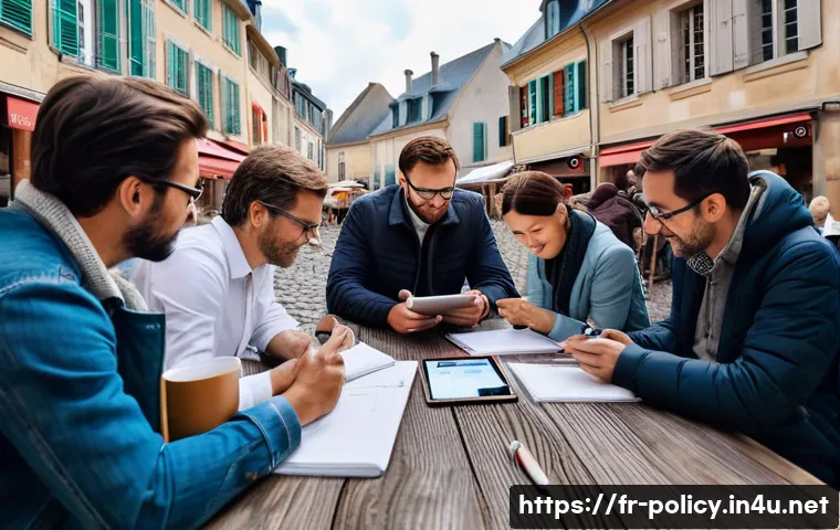 정책분석사가 말하는 중요한 실무 경험 - A detailed urban fieldwork scene in a small French town: a diverse group of researchers and local ac...