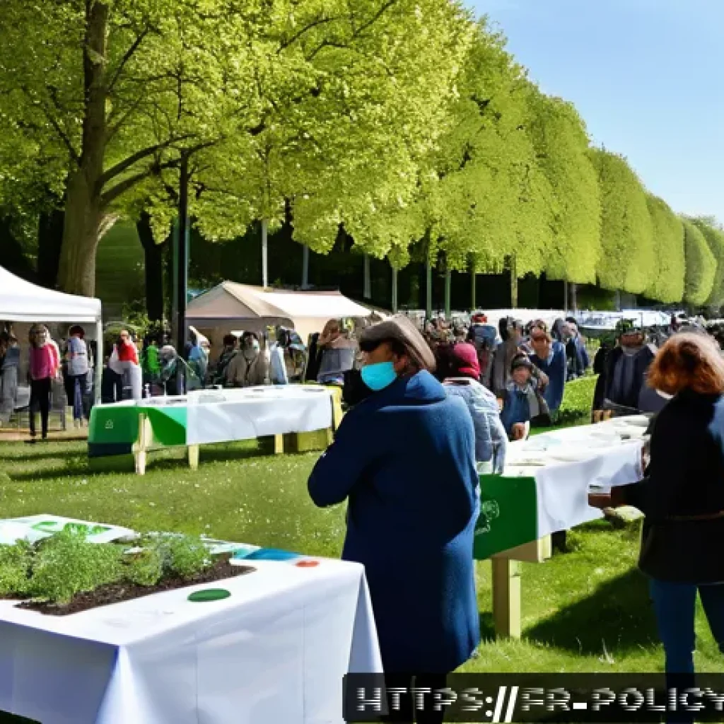 정책분석사와 공공정책 사례 연구 - A vibrant community participatory event in a French city park, with diverse citizens of all ages act...