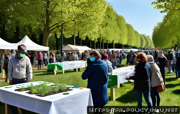 정책분석사와 공공정책 사례 연구 - A vibrant community participatory event in a French city park, with diverse citizens of all ages act...