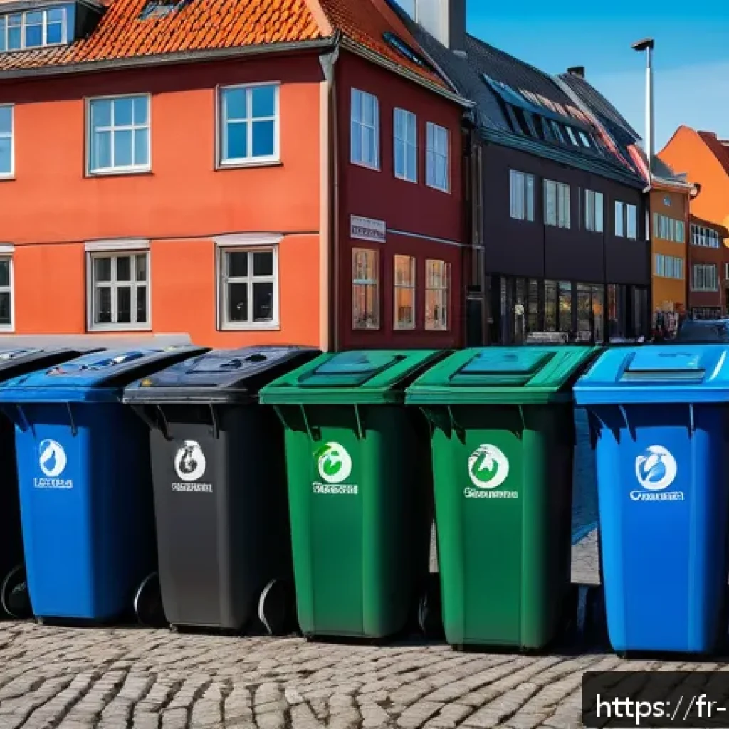 정책분석사와 정책 사례와 성공 요인 분석 - A detailed urban scene illustrating Copenhagen’s innovative circular economy waste management