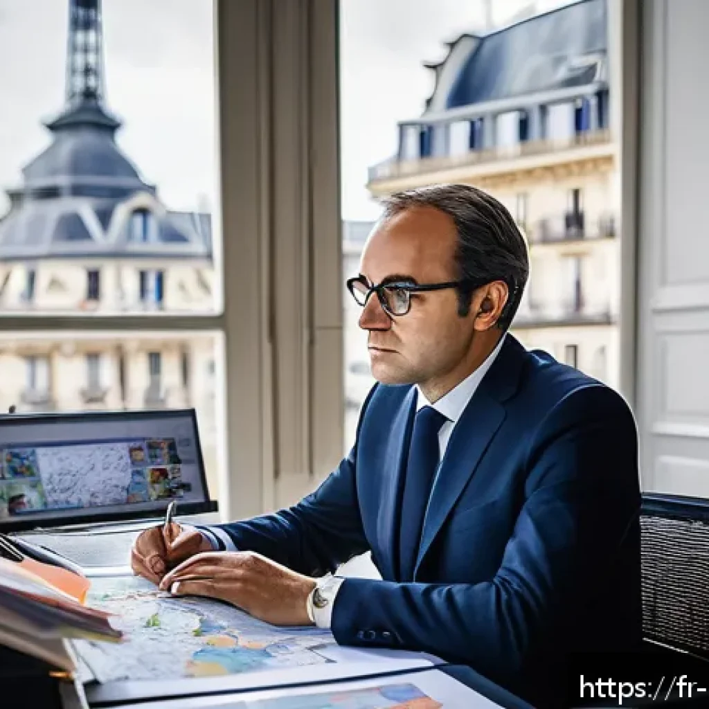 정책분석사와 국제정책 분석의 차이 - A sophisticated political analyst in a modern Parisian office, surrounded by bookshelves filled with...