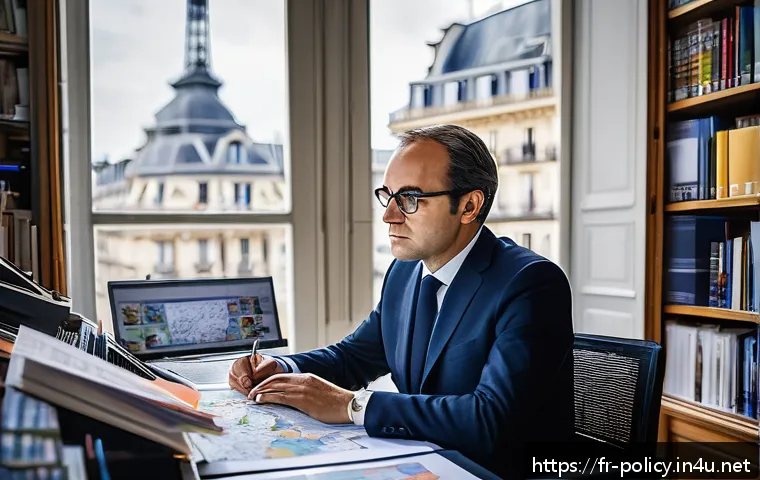 정책분석사와 국제정책 분석의 차이 - A sophisticated political analyst in a modern Parisian office, surrounded by bookshelves filled with...