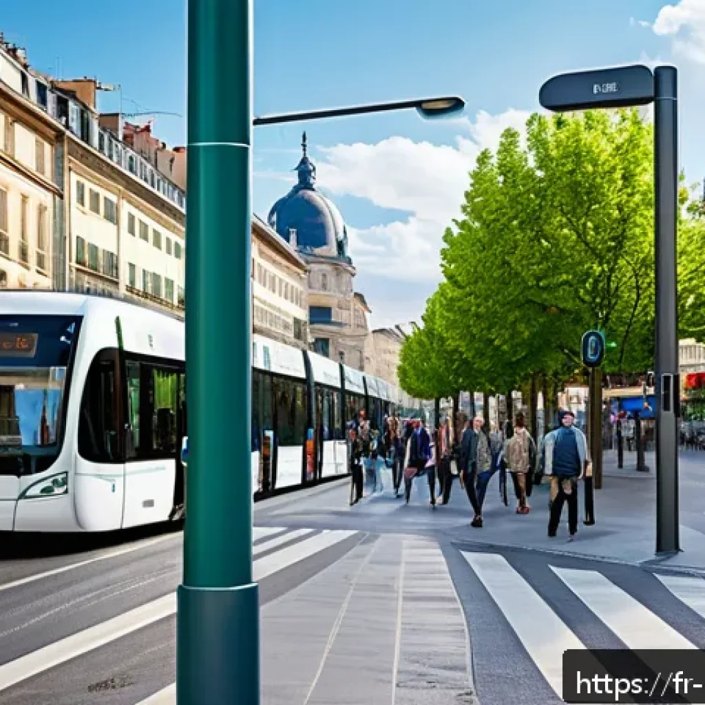 정책분석사와 공공정책 전략 설계 사례 - A detailed urban scene in a French city showcasing smart public policy innovation: a bustling street...