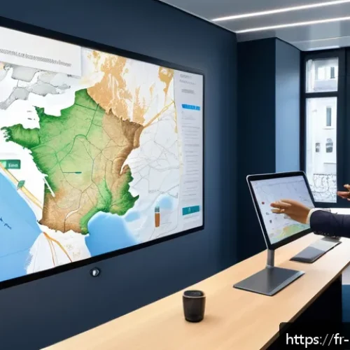 정책분석사와 공공 데이터 분석의 활용 사례 - A modern French city hall office where a diverse group of political analysts and local government of...