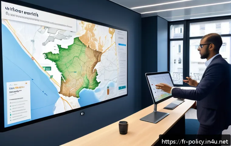 정책분석사와 공공 데이터 분석의 활용 사례 - A modern French city hall office where a diverse group of political analysts and local government of...